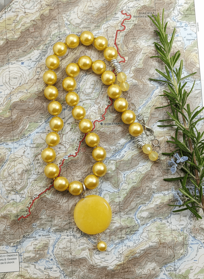 Collana Sole d'Oro con Perle Gialle e Agata - immagine 4