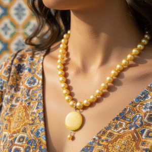 Collana Sole d'Oro con Perle Gialle e Agata