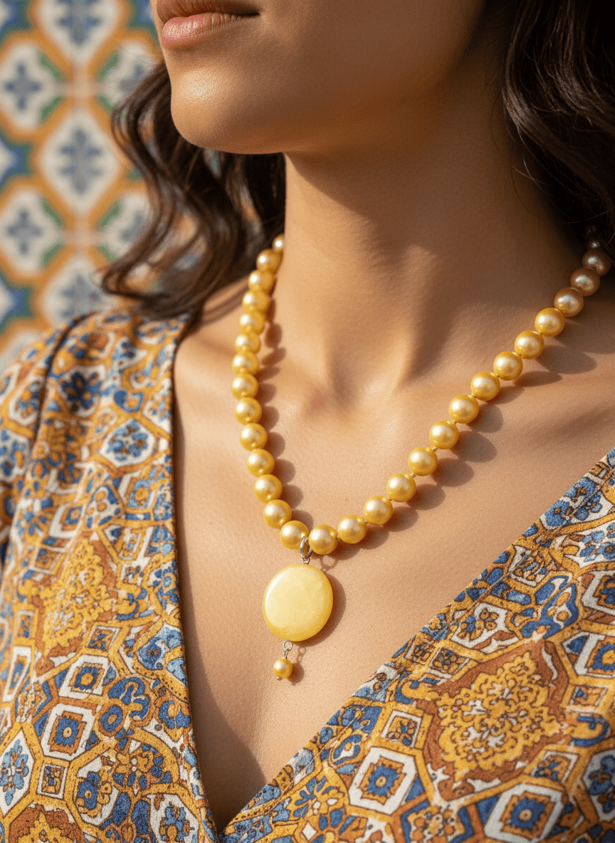 Collana Sole d'Oro con Perle Gialle e Agata - immagine 2