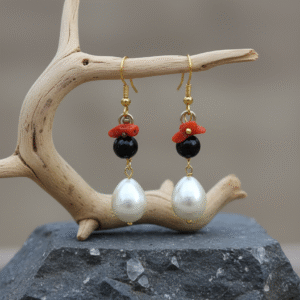 Orecchini Passione Mediterranea in Onice, Corallo e Perle