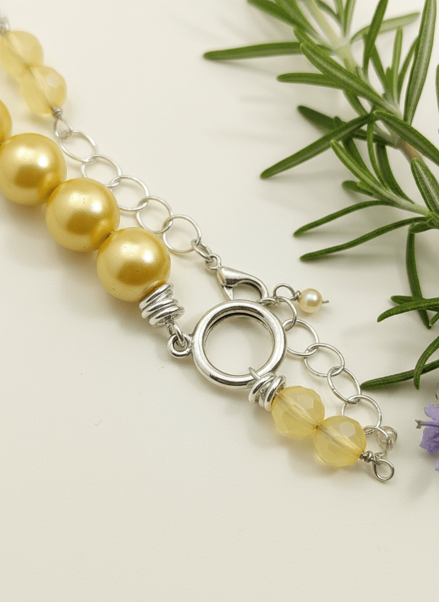 Collana Sole d'Oro con Perle Gialle e Agata - immagine 3