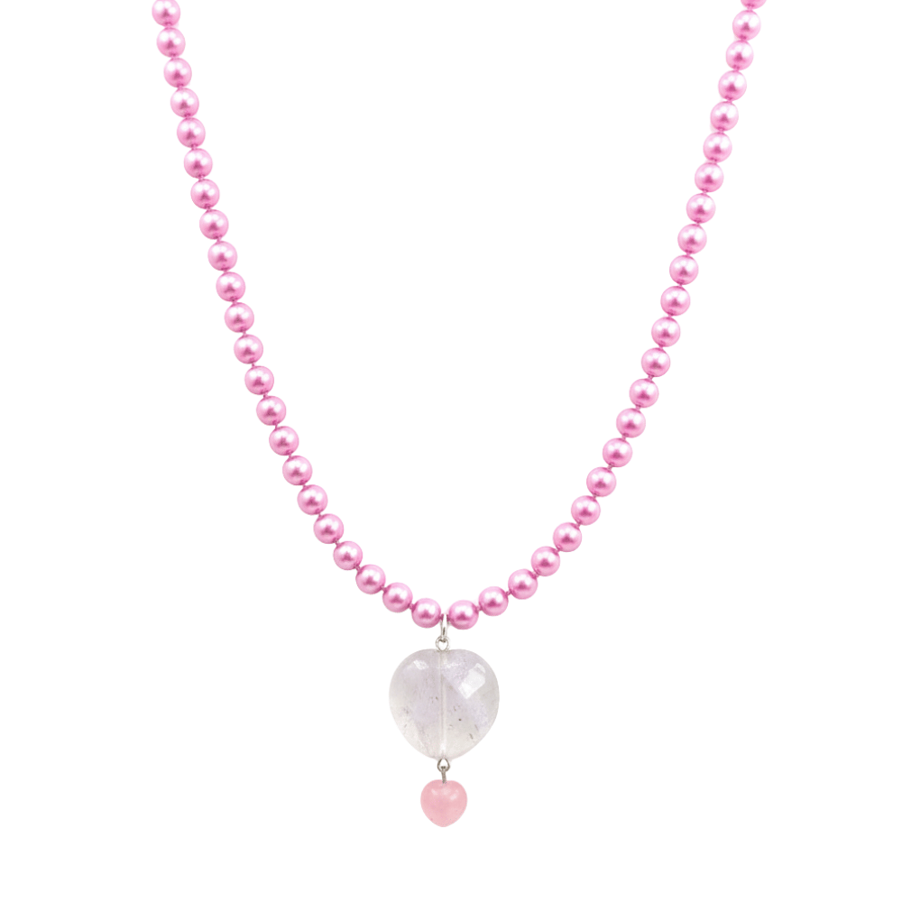 Collana Amore Puro con Perle Rosa e Cuore in Quarzo