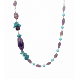 Collana Asimmetrica Dea Viola in Ametista e Turchese
