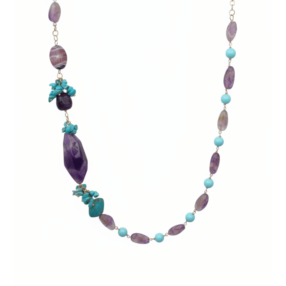 Collana Asimmetrica Dea Viola in Ametista e Turchese