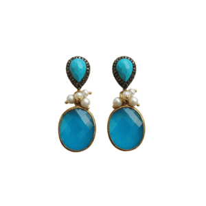 Orecchini in Agata Azzurra, Perle di Fiume e Argento Dorato