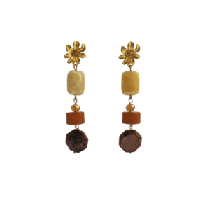 Orecchini Lunghi con Pietre Naturali e Fiore Dorato