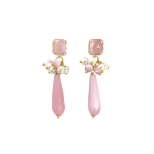 Orecchini Pendenti Rosa con Perle e Occhio di Gatto