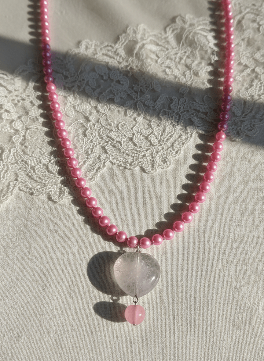 Collana Amore Puro con Perle Rosa e Cuore in Quarzo - immagine 4