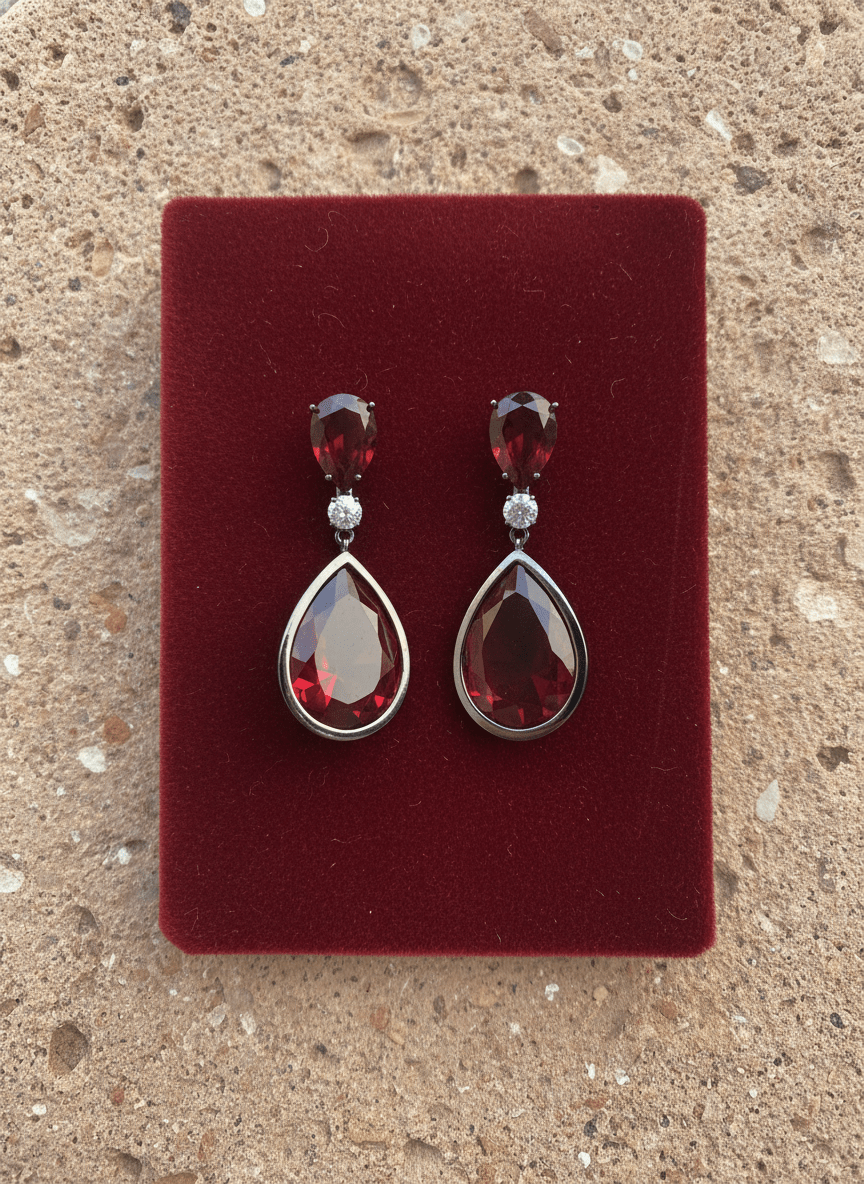 Orecchini Pendenti in Cristallo Rosso Rubino - immagine 3