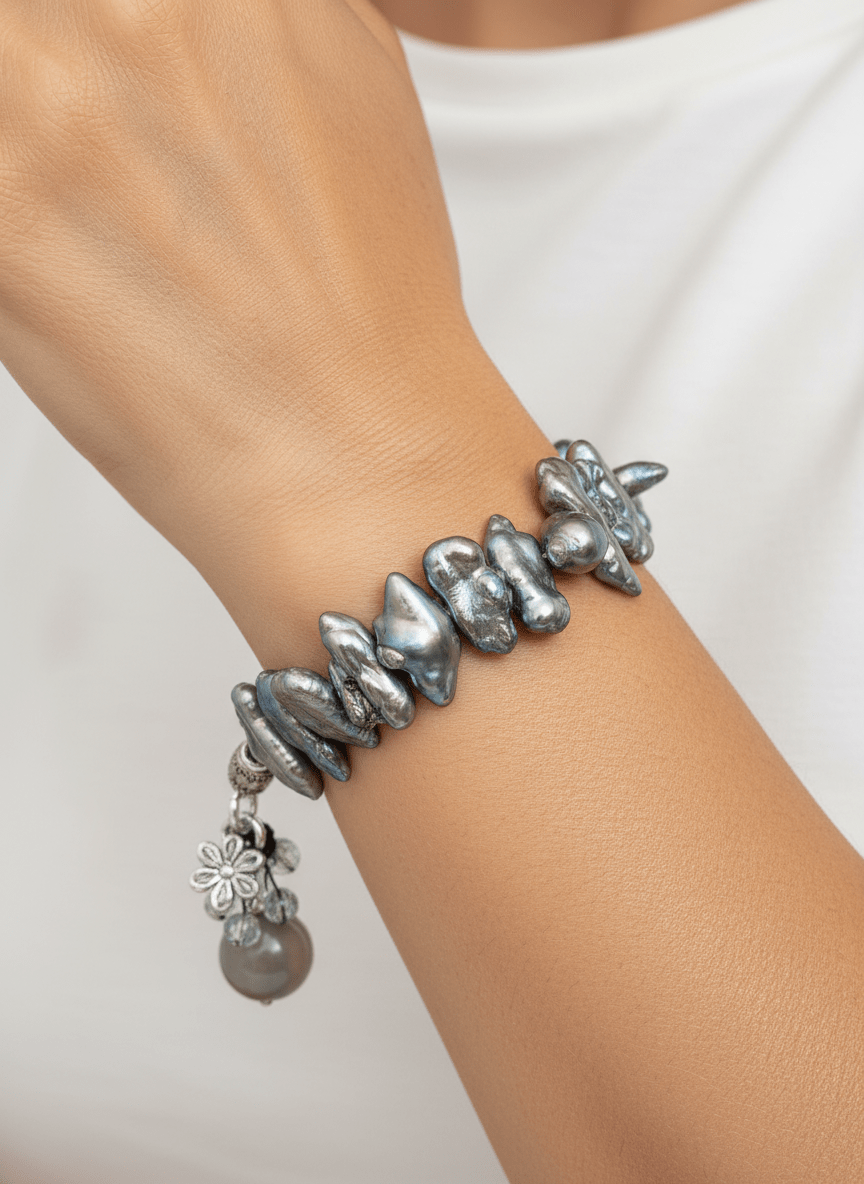 Bracciale Crepuscolo di Perle Grigie e Agata - immagine 2