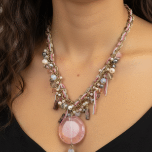 Collana Giardino Segreto con Cristalli e Quarzo Rosa