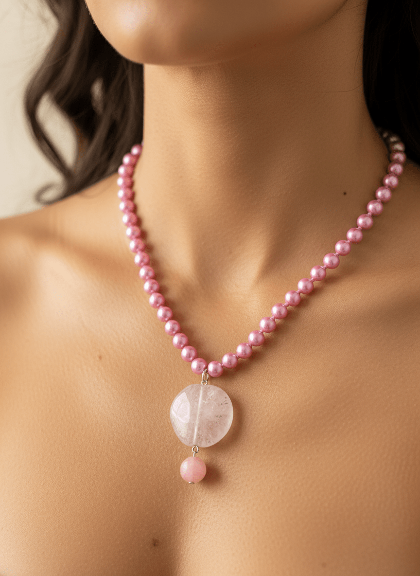 Collana Amore Puro con Perle Rosa e Cuore in Quarzo - immagine 3