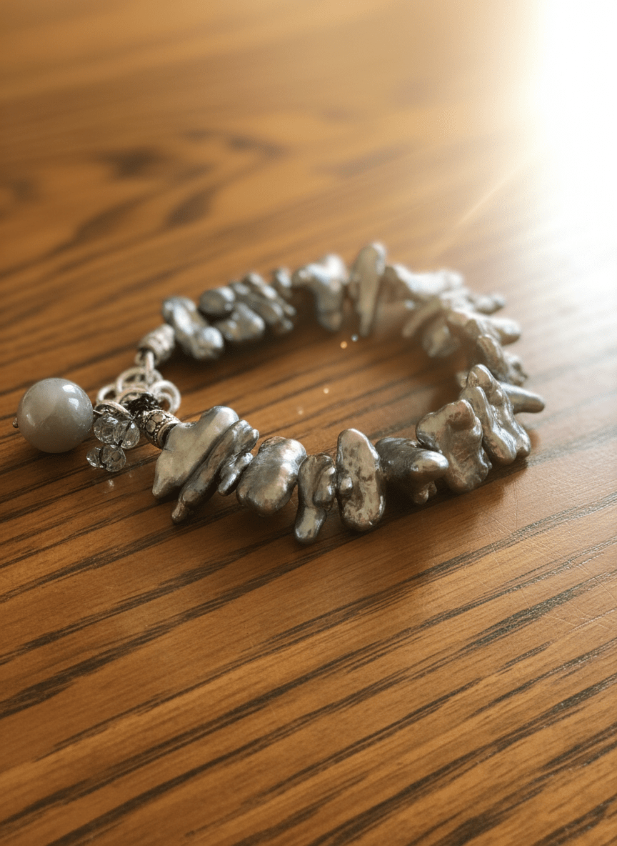 Bracciale Crepuscolo di Perle Grigie e Agata - immagine 3