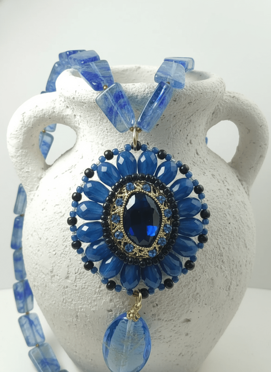 Collana Regina di Santorini in Agata e Cristalli Blu - immagine 4