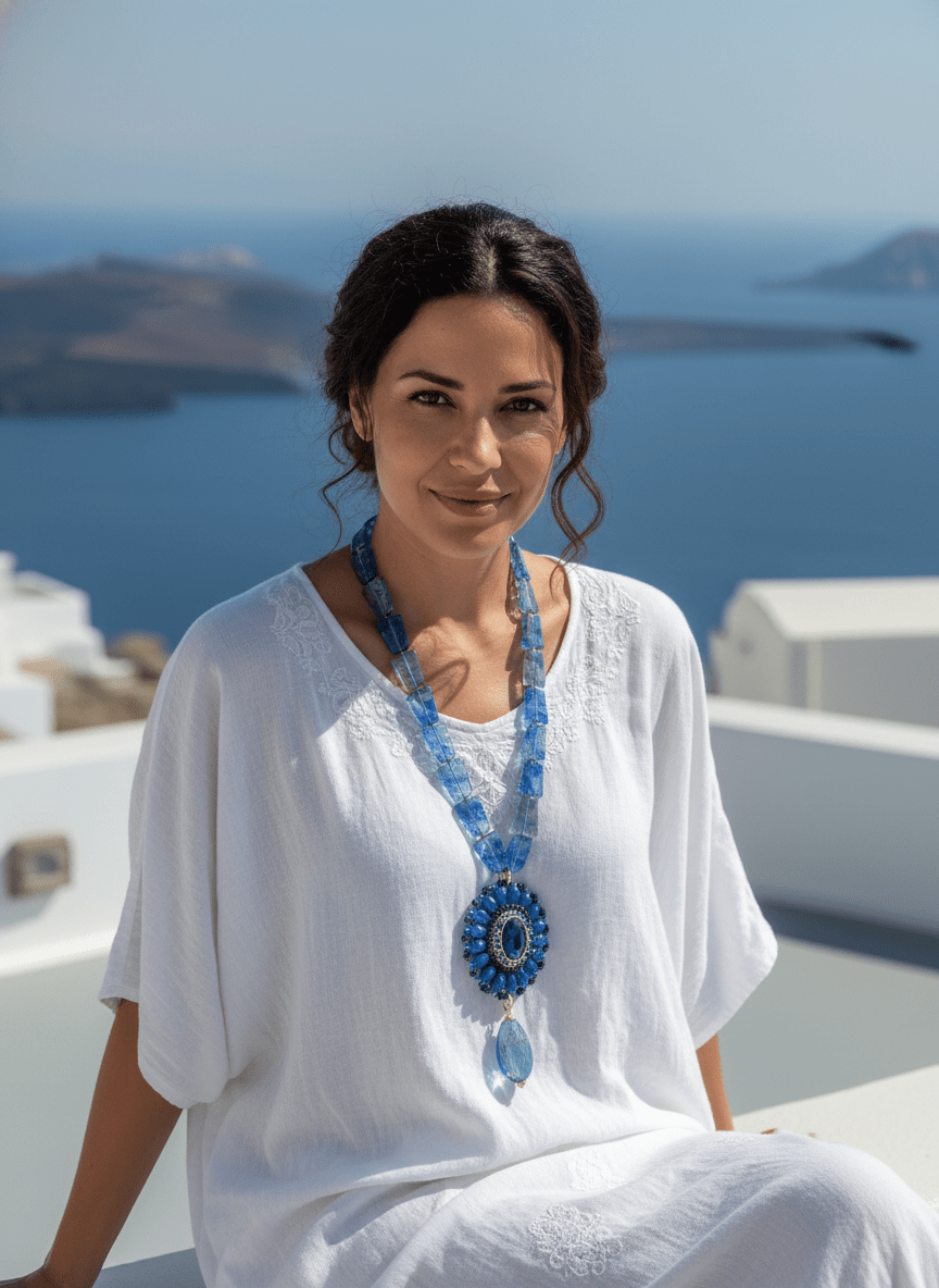 Collana Regina di Santorini in Agata e Cristalli Blu - immagine 3