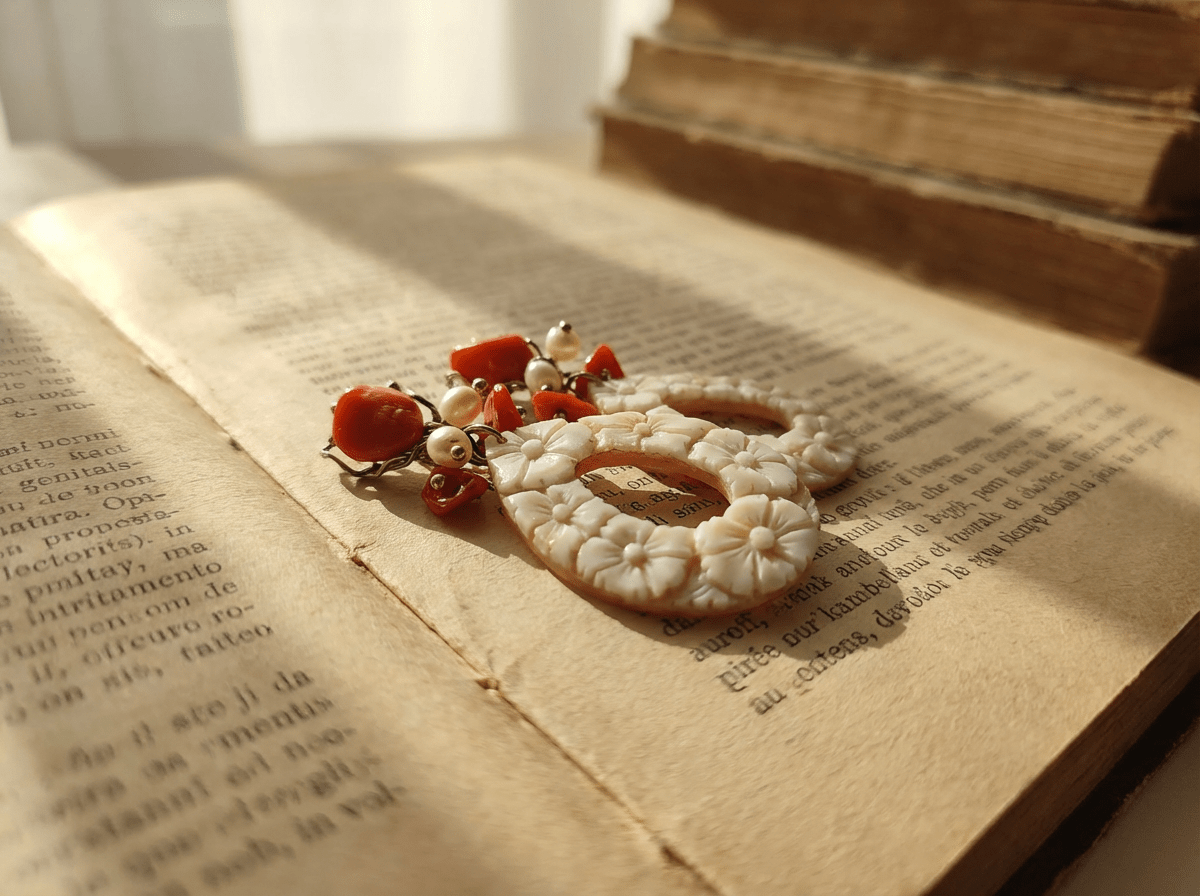 Orecchini Importanti Corallo e Cammeo Floreale - immagine 4