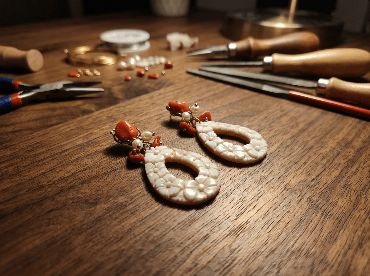 Orecchini Importanti Corallo e Cammeo Floreale - immagine 6