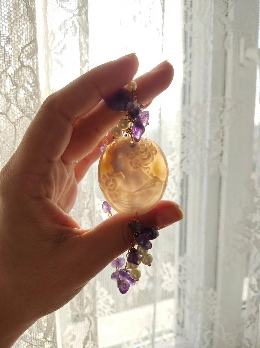 Collana Lunga con Cammeo Sardonico, Ametista e Perle - immagine 7