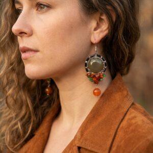 Orecchini Lunghi con Corniola, Agata Verde e Zirconi