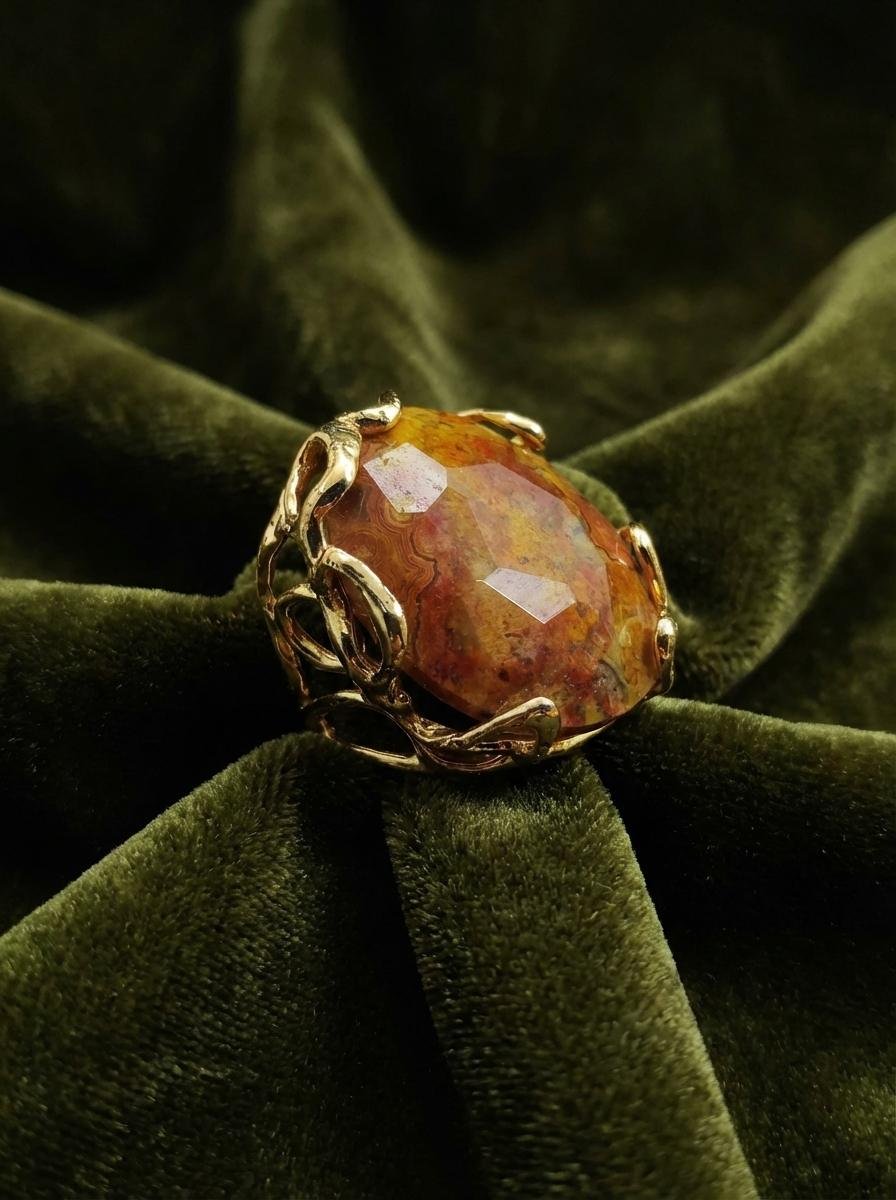 Anello con Grande Agata Crazy Lace e Montatura Dorata - immagine 4