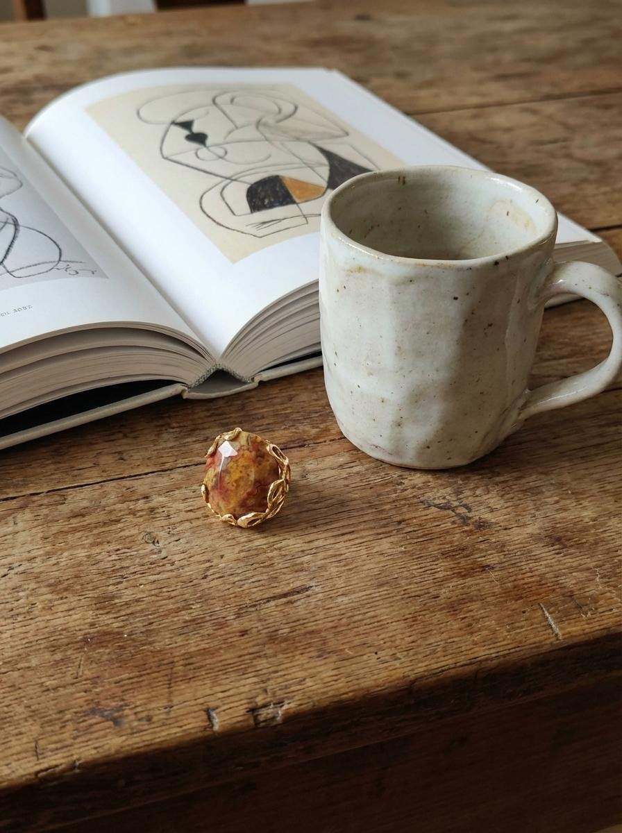 Anello con Grande Agata Crazy Lace e Montatura Dorata - immagine 5