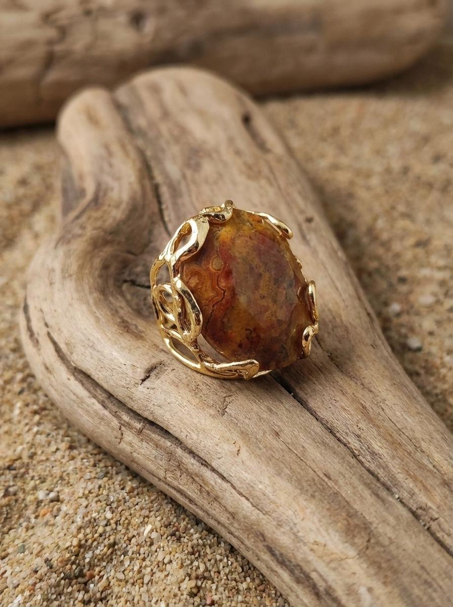 Anello con Grande Agata Crazy Lace e Montatura Dorata - immagine 8
