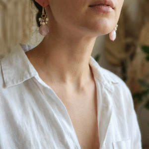 Orecchini Disco Rosa Antico con Grappolo di Perle