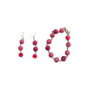 Parure Bracciale e Orecchini in Agata Fucsia con Roselline