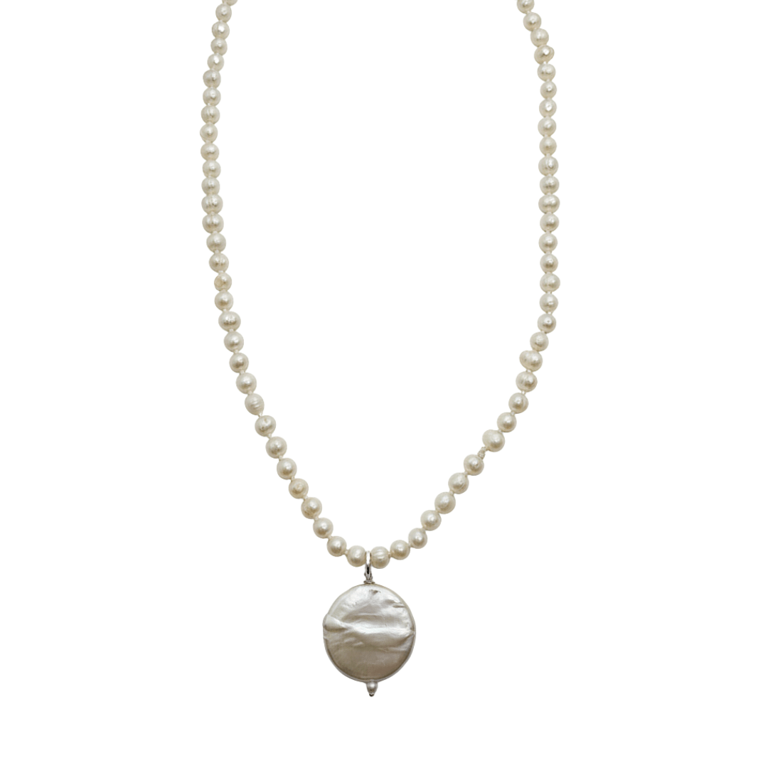Collana Perle di Fiume con Ciondolo Perla a Moneta