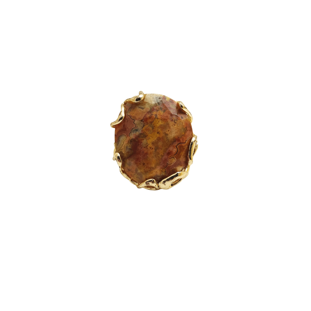 Anello con Grande Agata Crazy Lace e Montatura Dorata