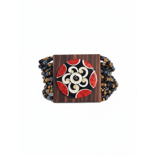 Bracciale a Fascia in Legno e Microperline Etniche