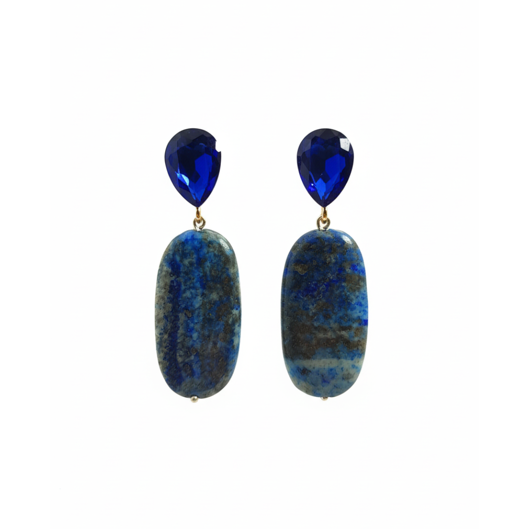 Orecchini Lunghi in Pietra Lapis Lazzuli e Perno Cristallo
