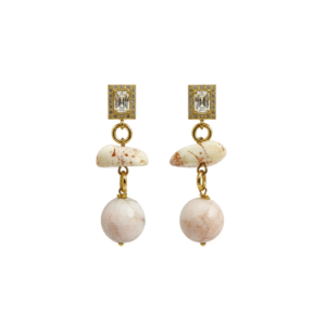 Orecchini Pendenti in Corallo Rosa, Quarzo e Cristalli