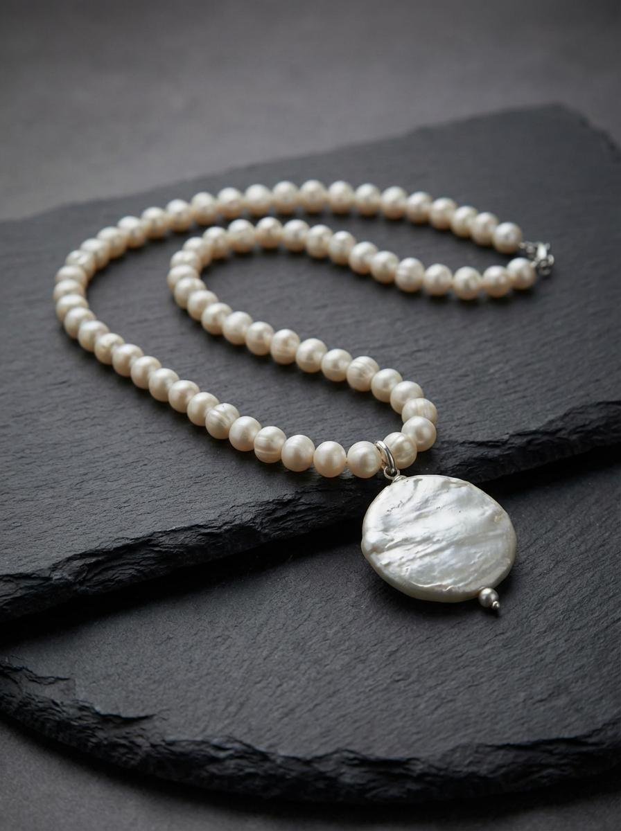 Collana Perle di Fiume con Ciondolo Perla a Moneta - immagine 8