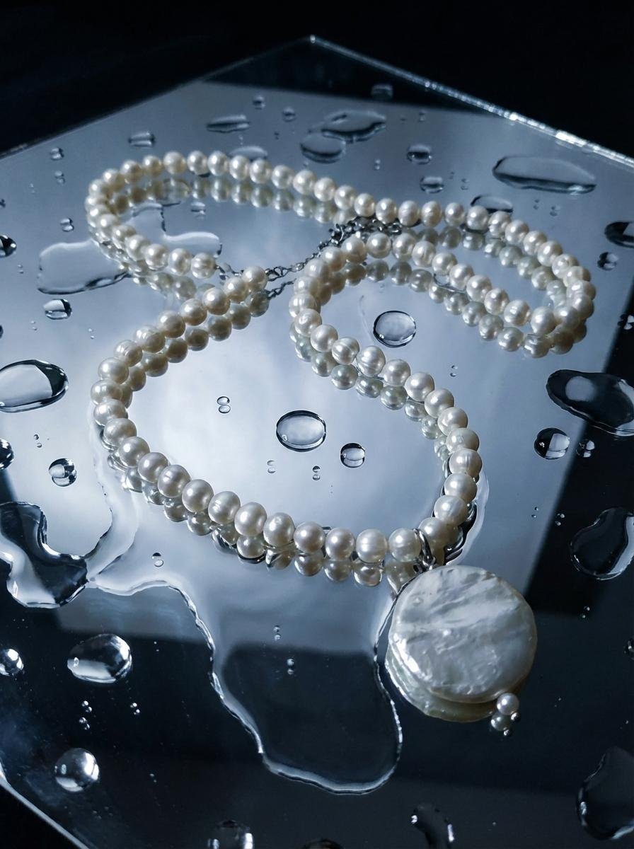 Collana Perle di Fiume con Ciondolo Perla a Moneta - immagine 7
