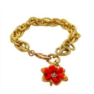 Bracciale a Catena Dorata con Fiore in Corallo Bambù