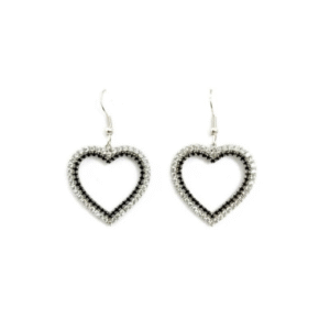 Orecchini a Cuore con Zirconi Bianchi e Neri e Argento 925