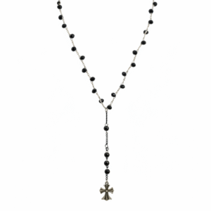Collana Rosario Uncinetto con Cristalli Neri e Onice