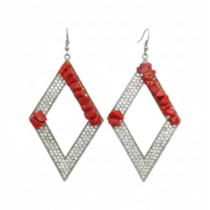 Orecchini Pendenti in Corallo Bambù e Zirconi Brillanti