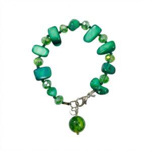 Bracciale Madreperla Verde e Cristalli Luminosi con Ciondolo