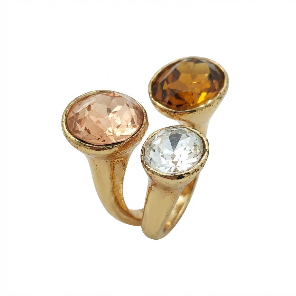 Anello Regolabile con Tris di Cristalli Colorati