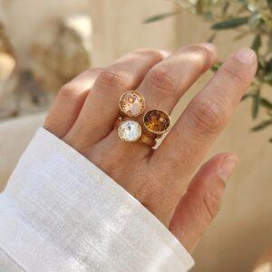 Anello Regolabile con Tris di Cristalli Colorati