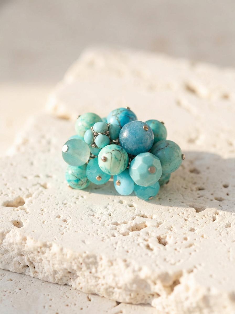 Anello a Grappolo in Agata e Turchese Azzurro Mare - immagine 2