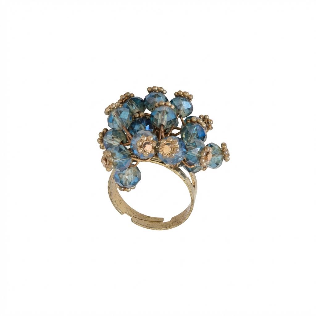 Anello Regolabile con Cristalli Blu a Grappolo