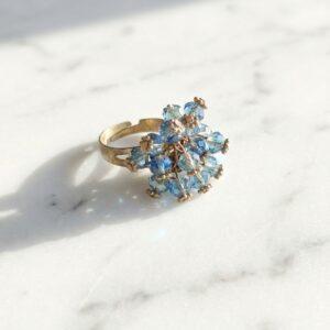 Anello Regolabile con Cristalli Blu a Grappolo