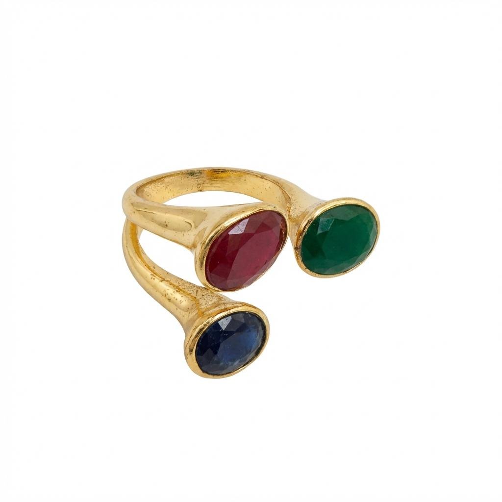 Anello Regolabile con Cristalli Tricolor Rosso Verde Blu