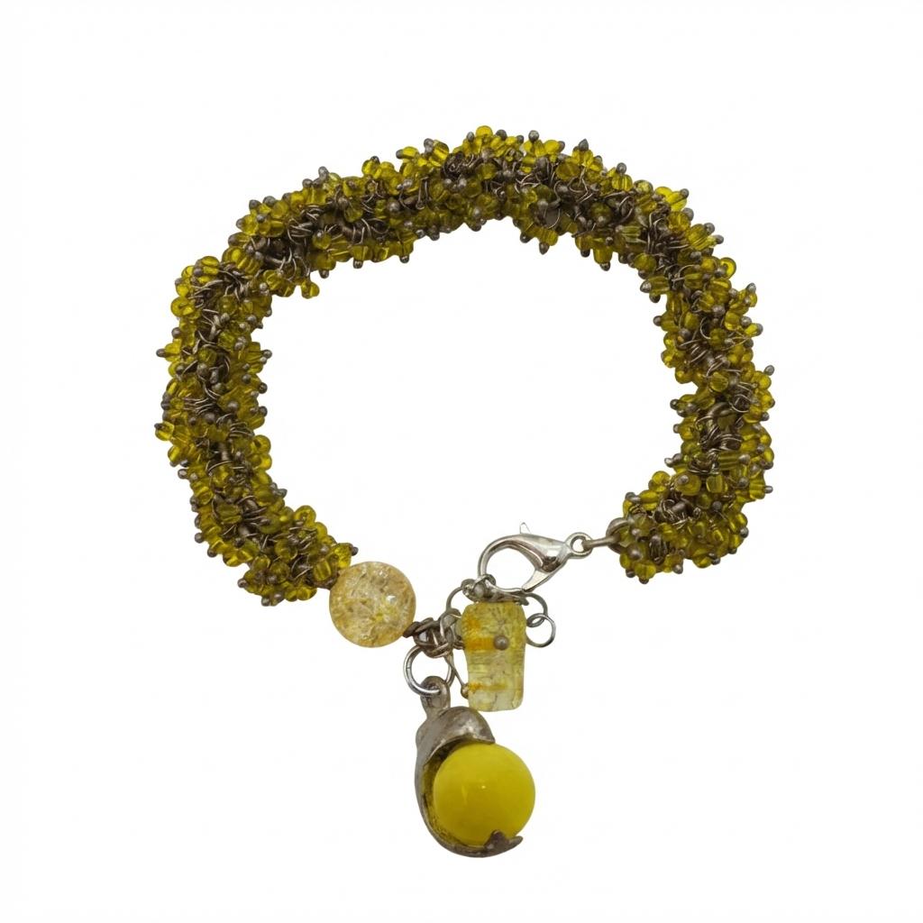 Bracciale Etnico con Agata Gialla e Intreccio di Perline