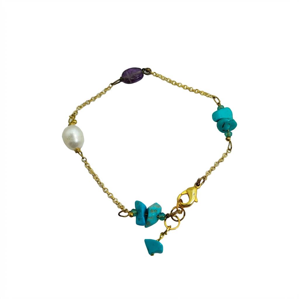 Bracciale Catena con Pietre Naturali Mix Turchese e Ametista