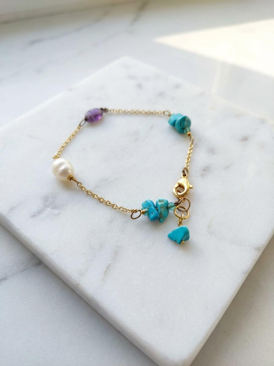 Bracciale Catena con Pietre Naturali Mix Turchese e Ametista - immagine 2