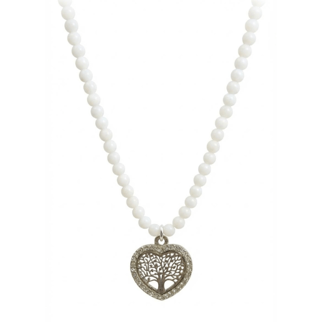 Collana Girocollo in Agata Bianca con Ciondolo Albero della Vita